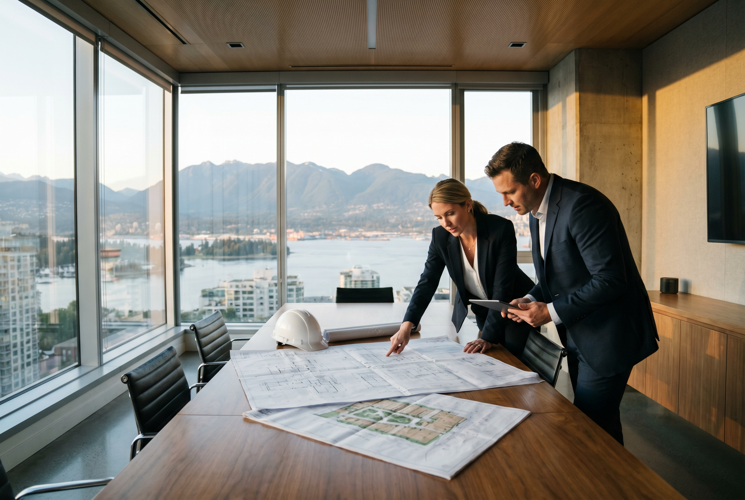 Quantus team reviewing blueprints