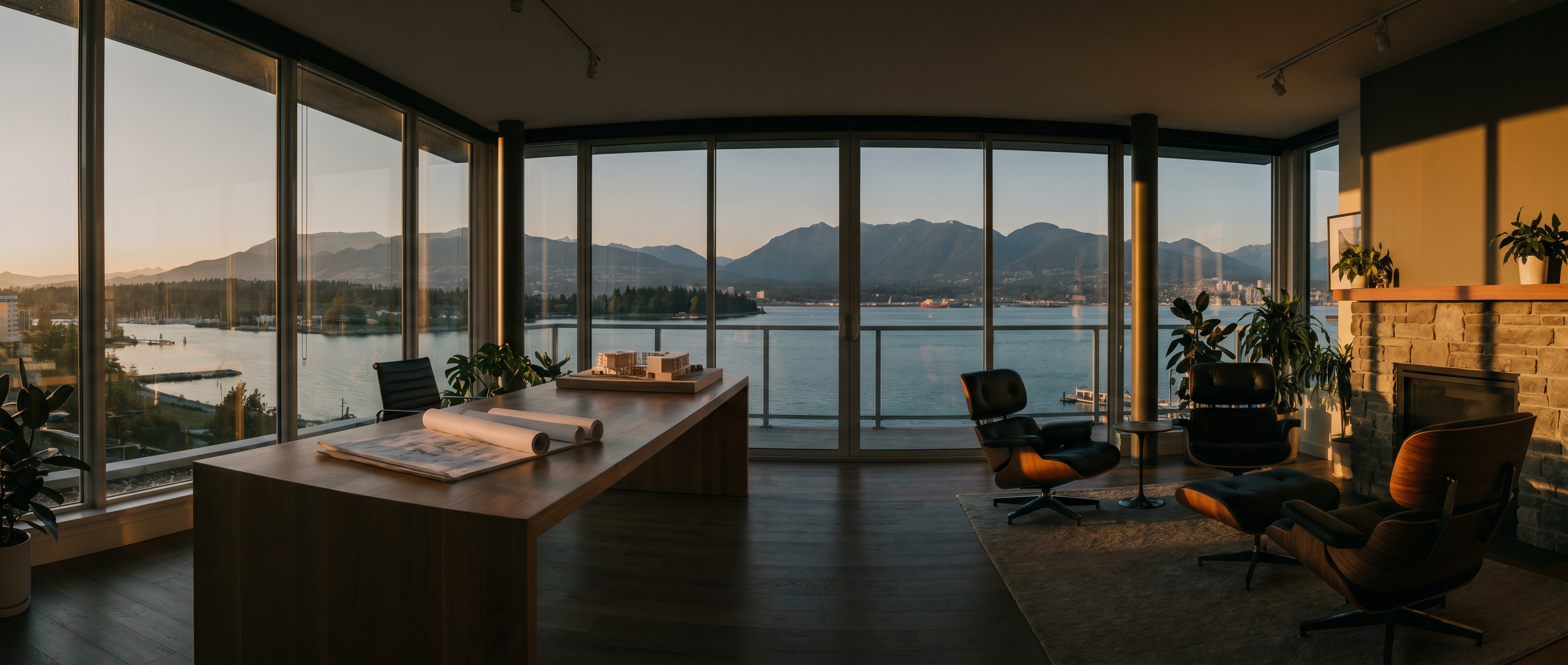 Modern office with Vancouver waterfront view